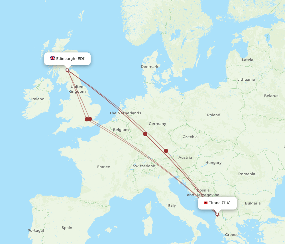 EDI-TIA flight routes