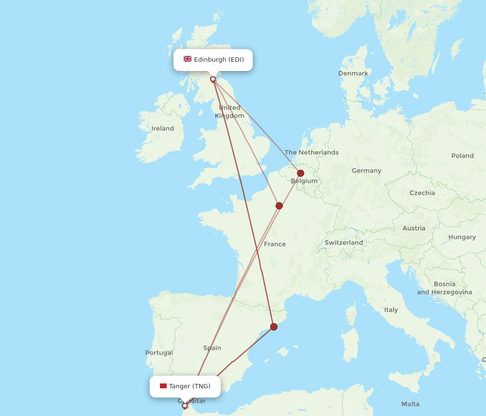 EDI to TNG flights and routes map