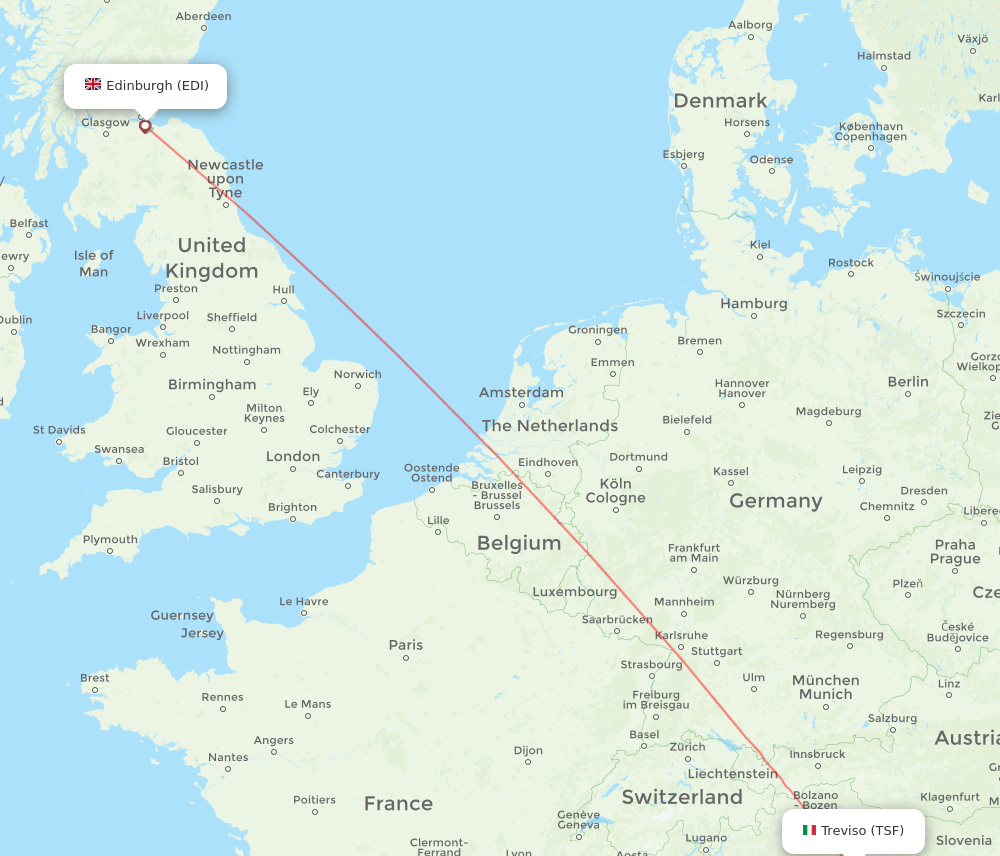 Edinburgh - Venice route map and flight paths