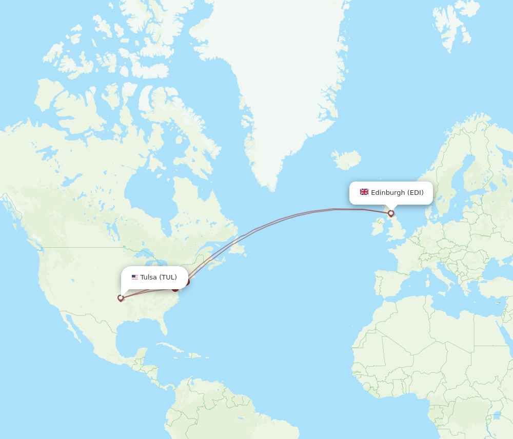 EDI to TUL flights and routes map