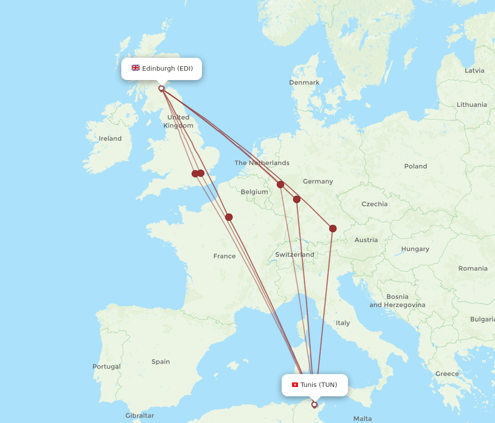 EDI-TUN flight routes