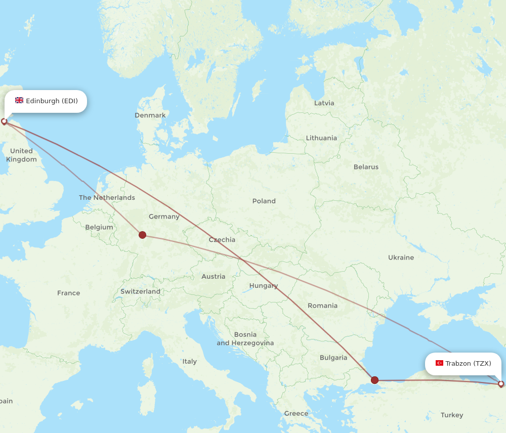 EDI to TZX flights and routes map