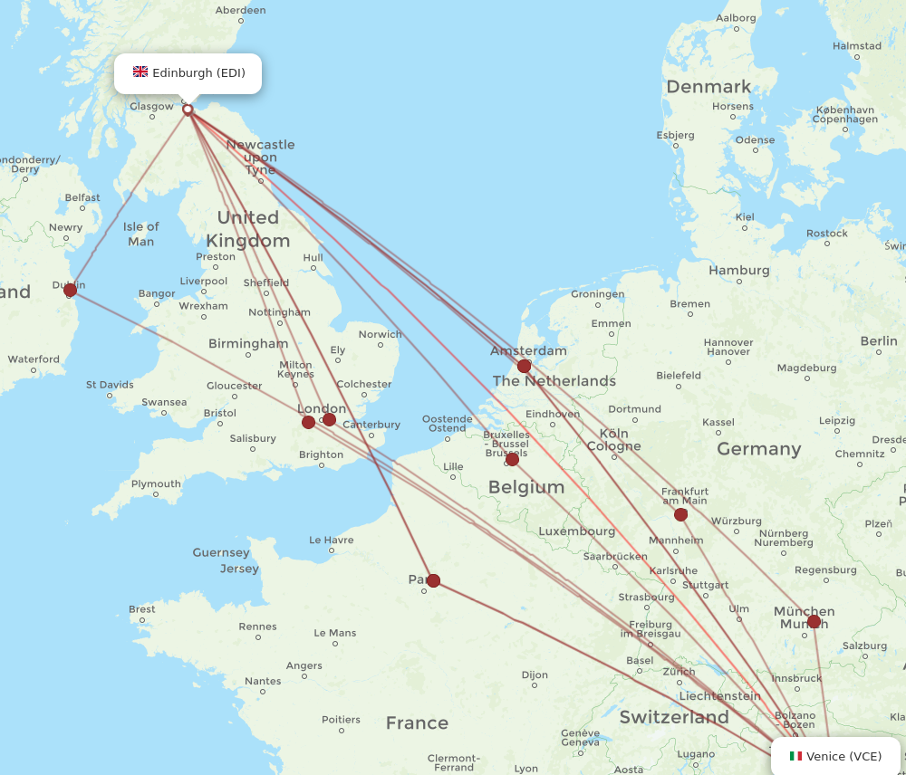 EDI to VCE flights and routes map