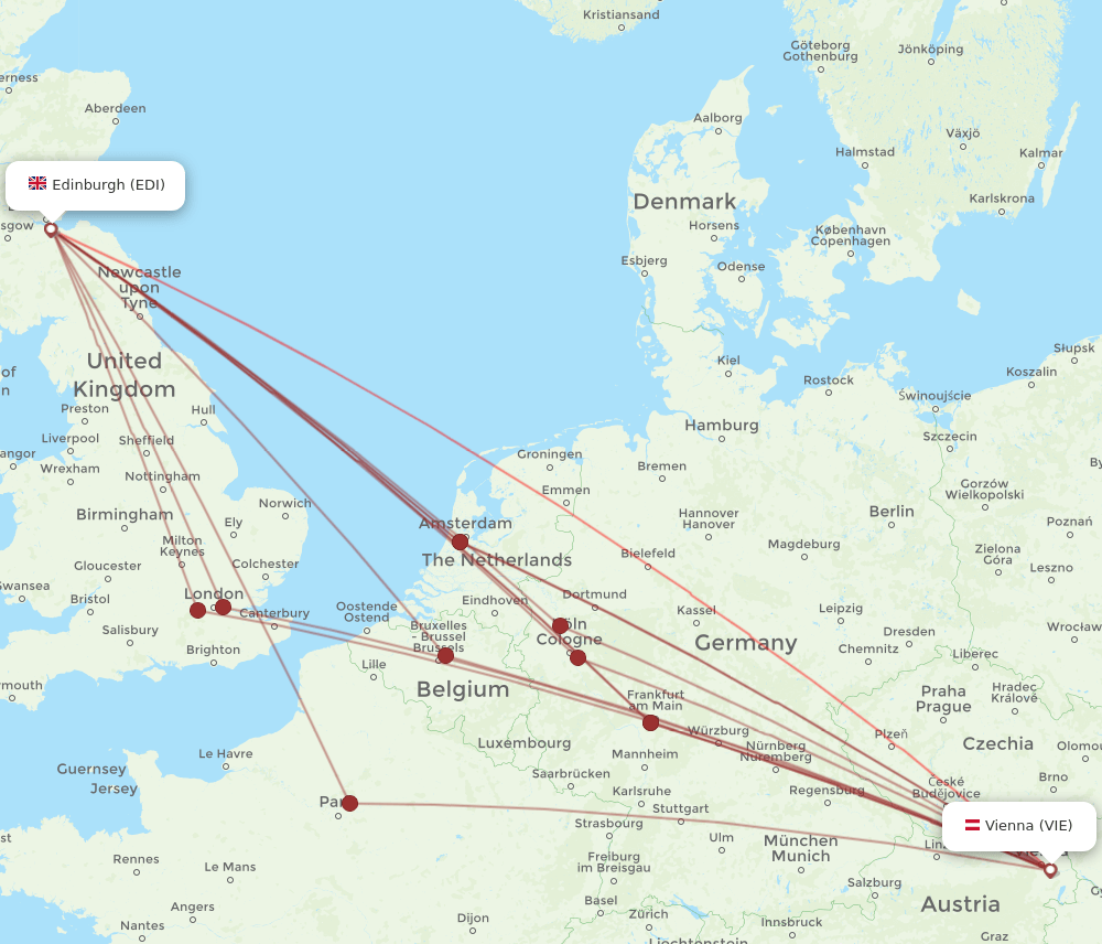 EDI to VIE flights and routes map