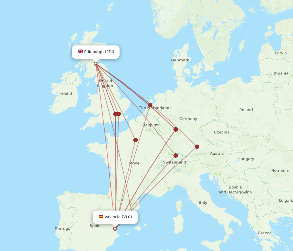 EDI to VLC flights and routes map