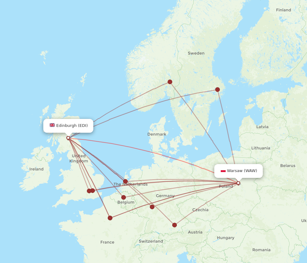 EDI to WAW flights and routes map