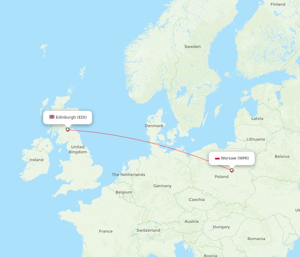 Edinburgh - Modlin route map and flight paths