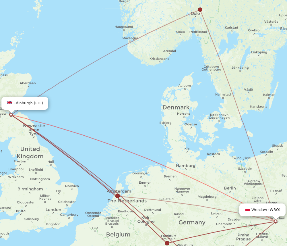 EDI to WRO flights and routes map