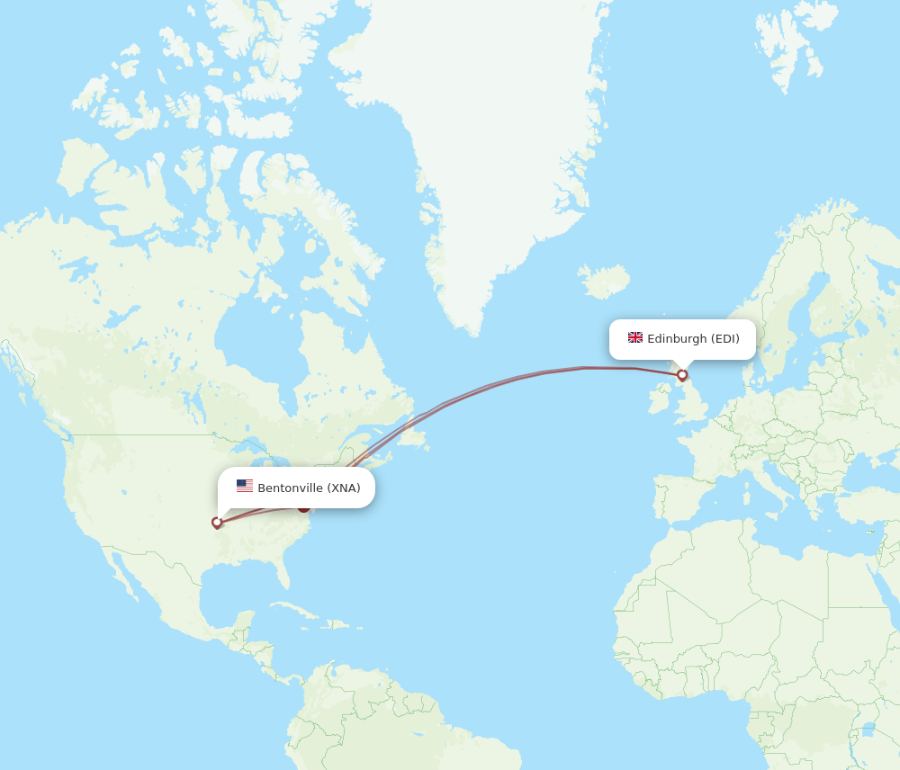 EDI to XNA flights and routes map