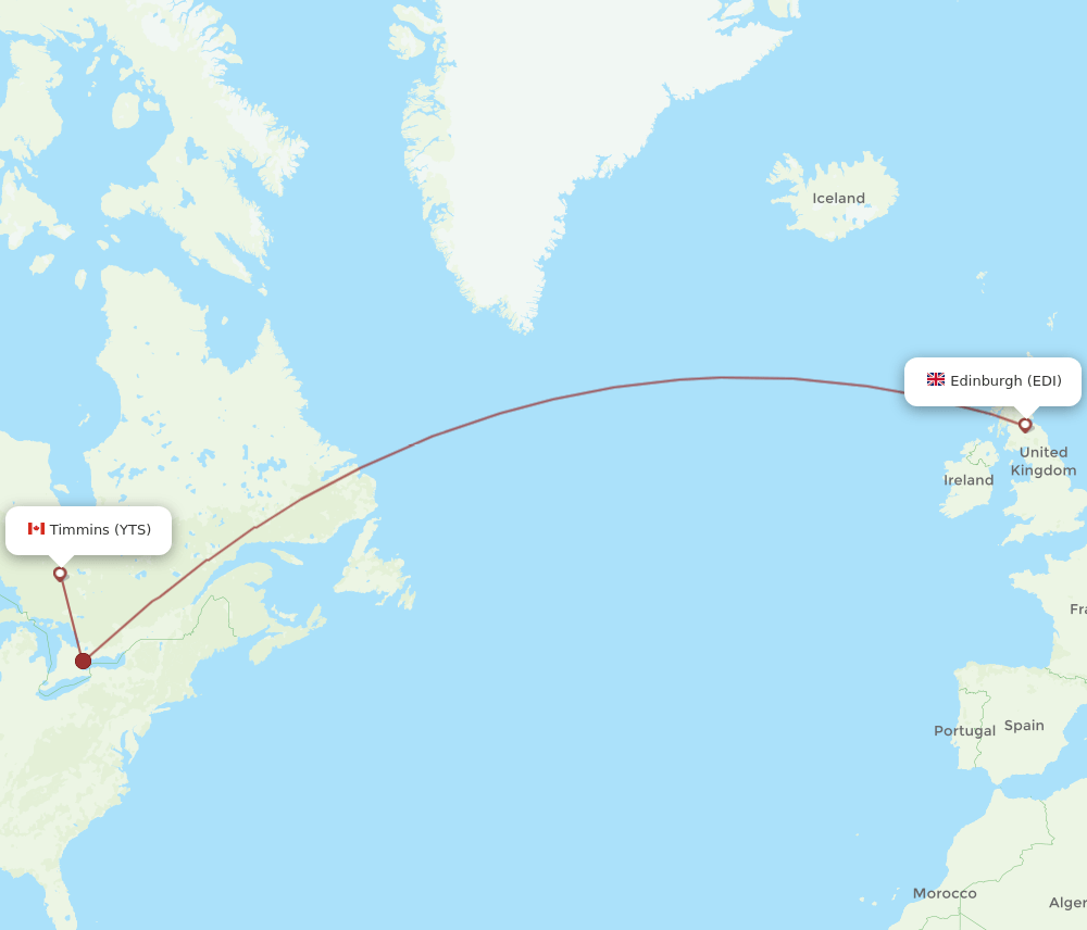 EDI-YTS flight routes