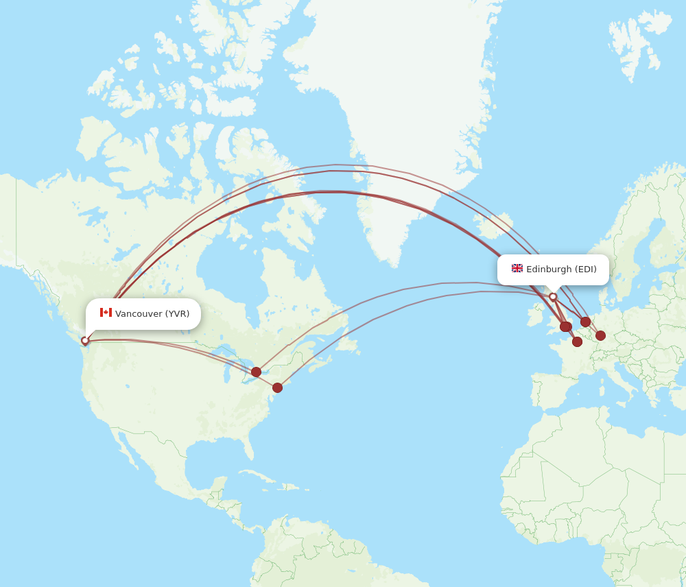 YVR to EDI flights and routes map