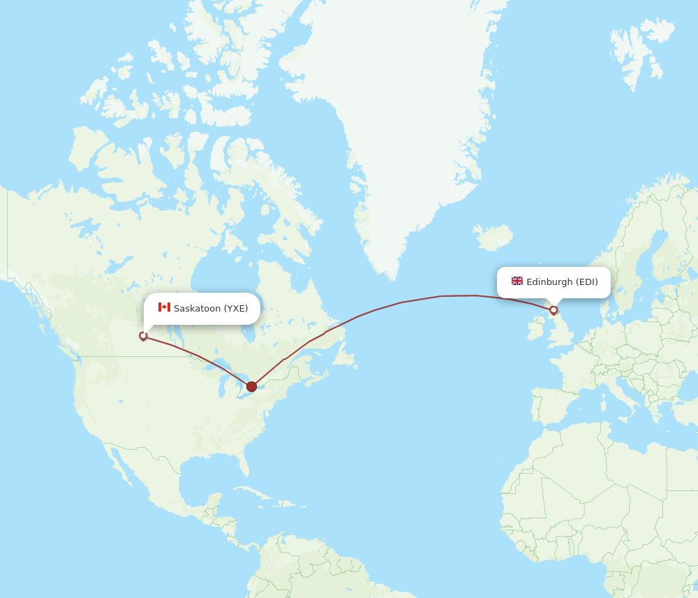 EDI to YXE flights and routes map