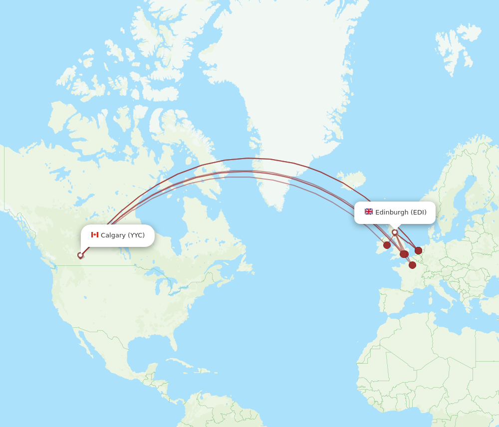 YYC to EDI flights and routes map