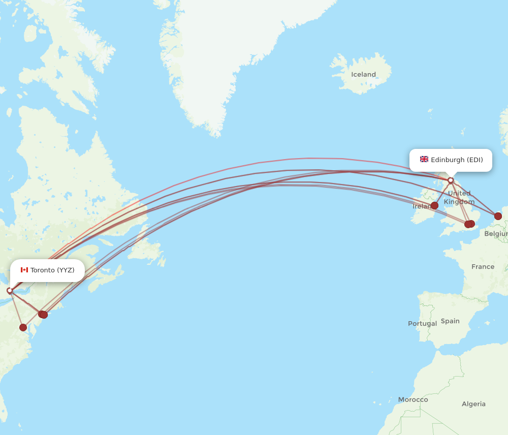 EDI to YYZ flights and routes map