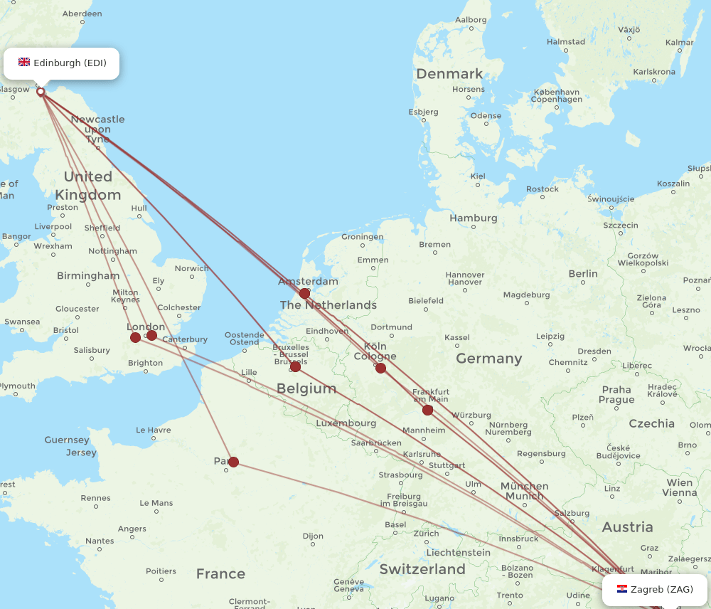 EDI-ZAG flight routes