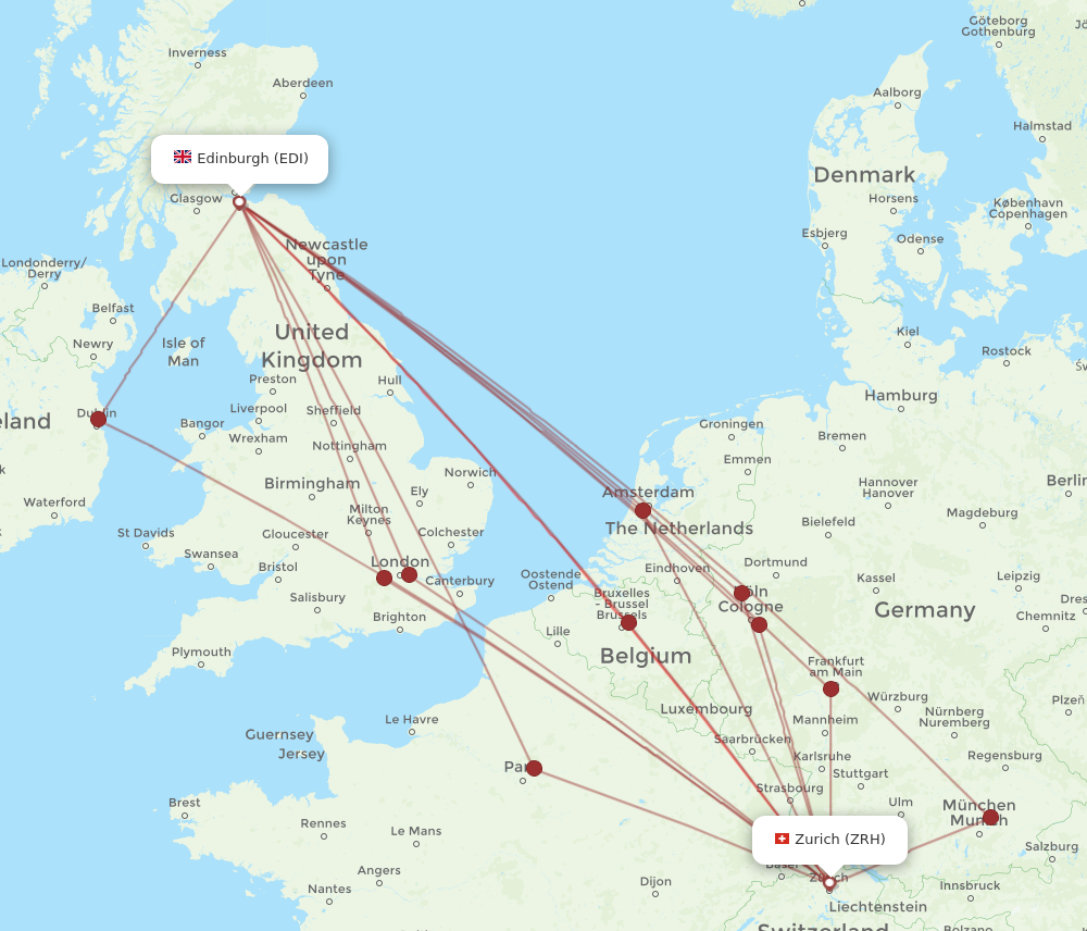 EDI to ZRH flights and routes map
