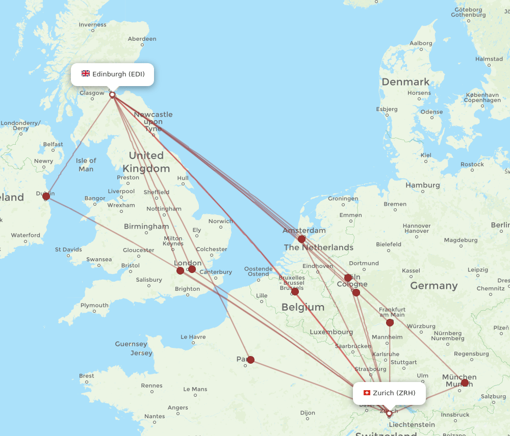 EDI-ZRH flight routes