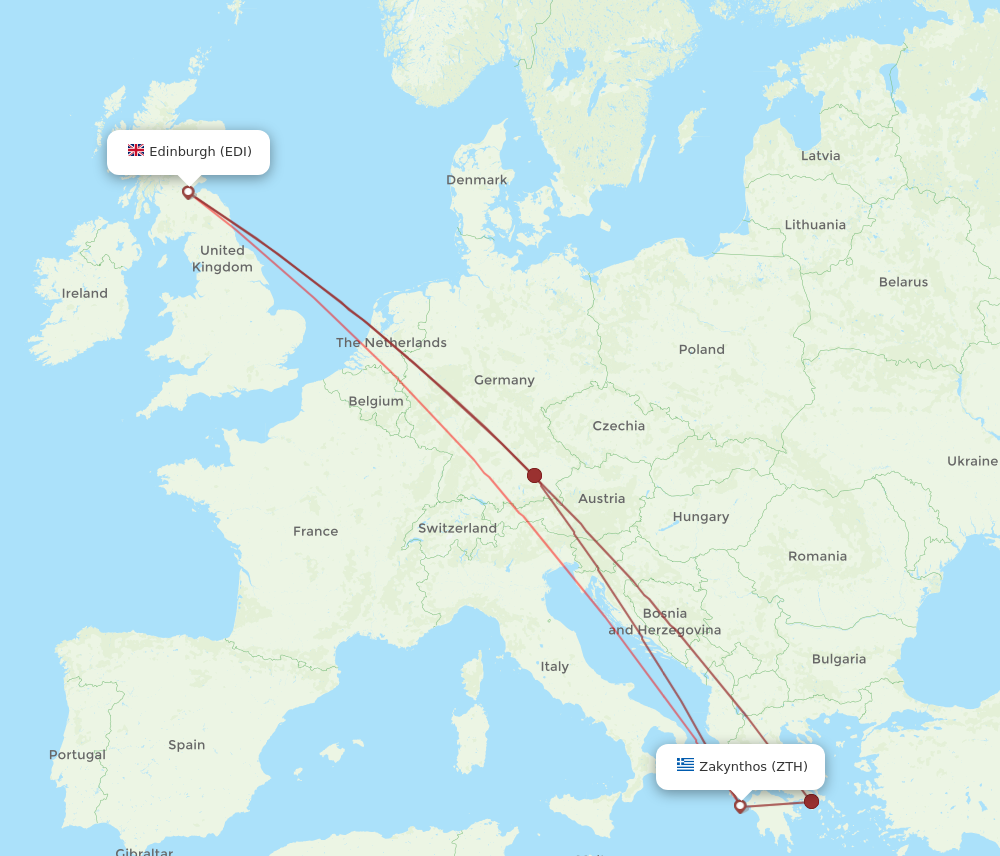 EDI to ZTH flights and routes map