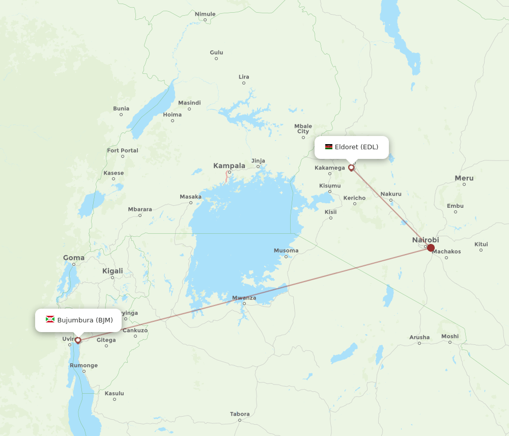 Bujumbura - Eldoret route map and flight paths