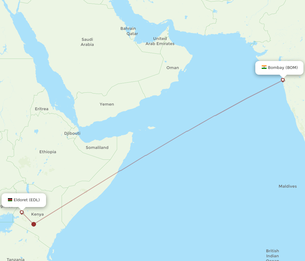 Mumbai - Eldoret route map and flight paths