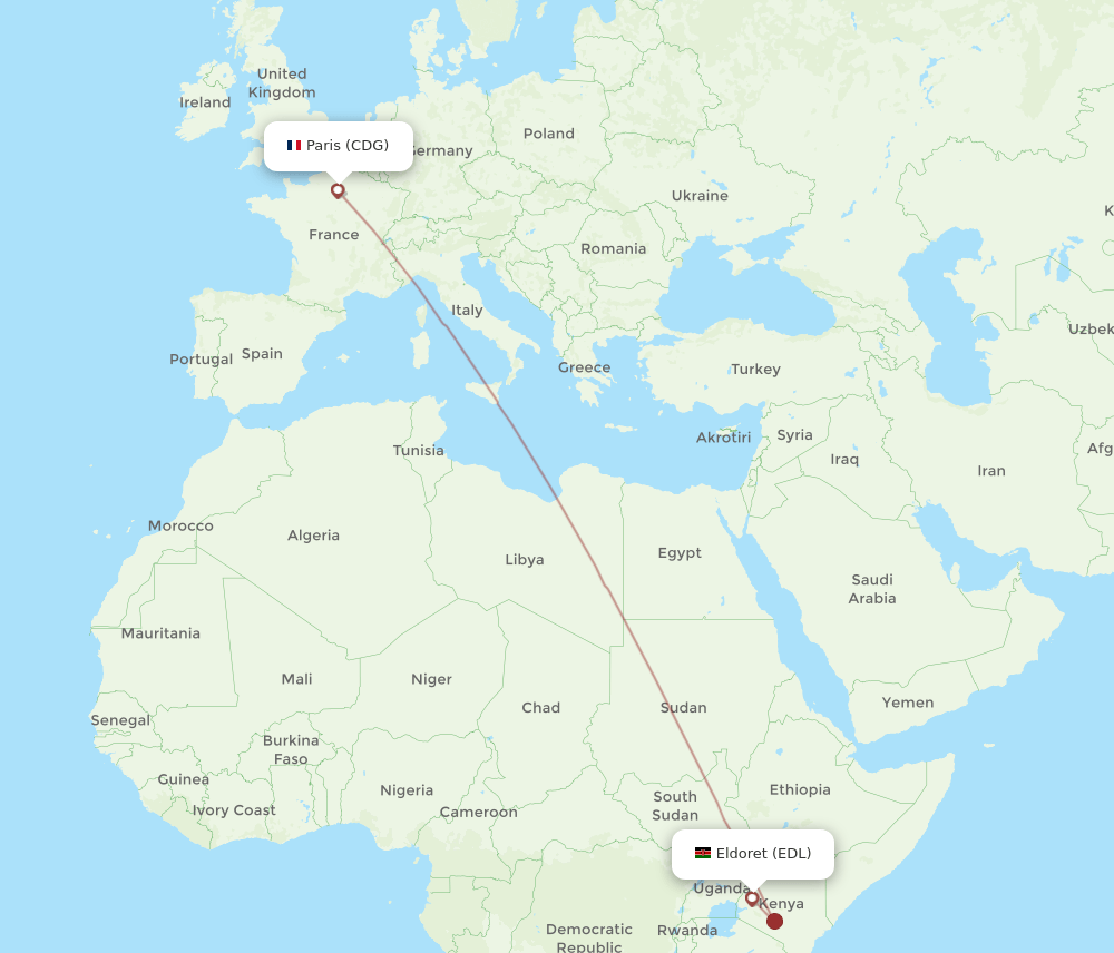 EDL-CDG flight routes