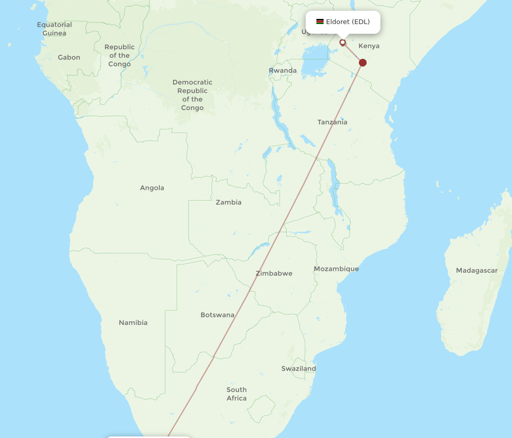 Cape Town - Eldoret route map and flight paths