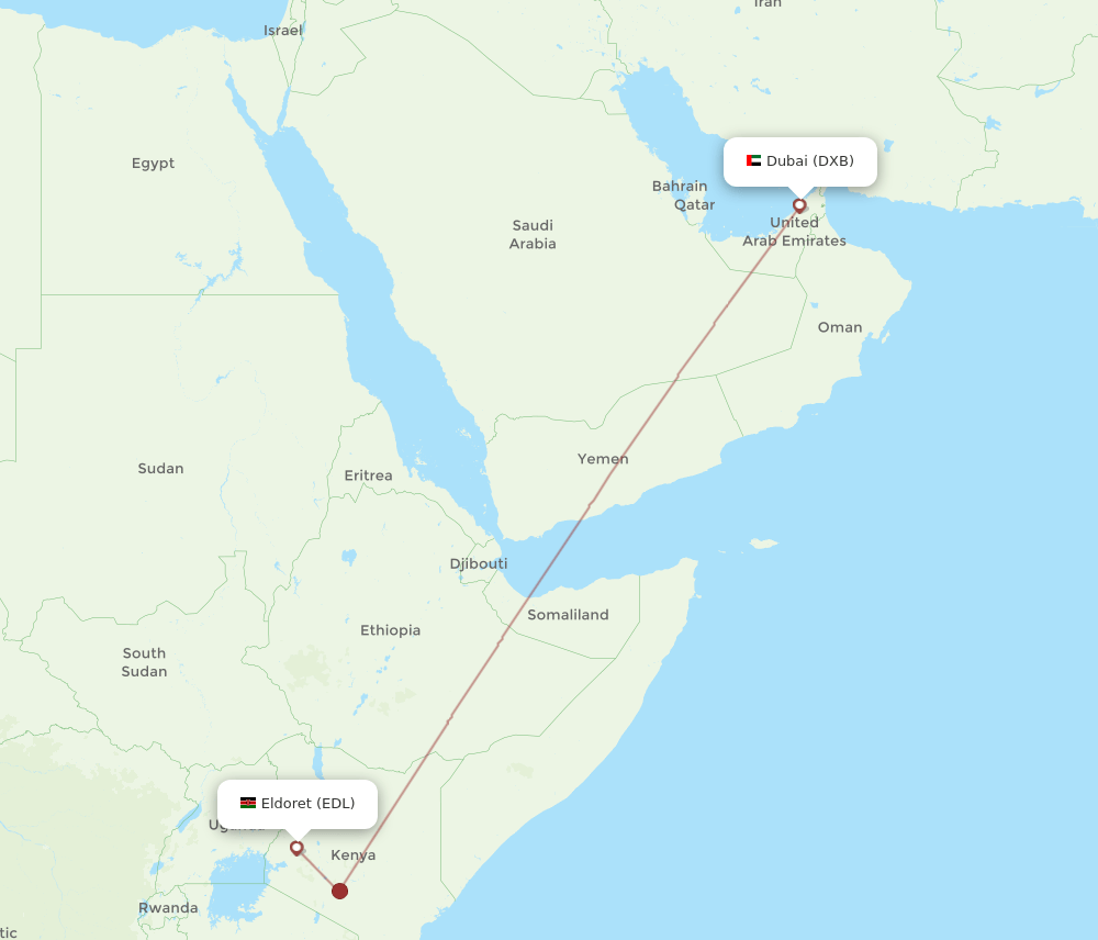 Dubai - Eldoret route map and flight paths