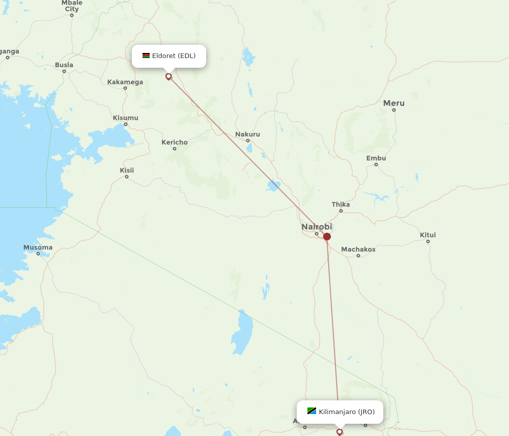 EDL to JRO flights and routes map