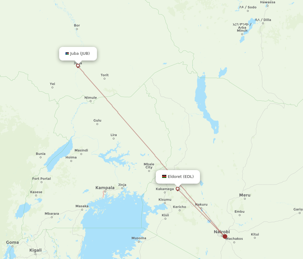 Juba - Eldoret route map and flight paths
