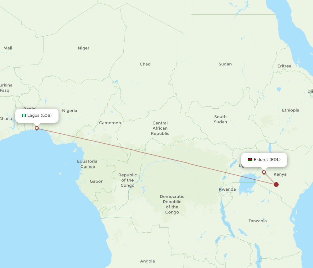 Lagos - Eldoret route map and flight paths