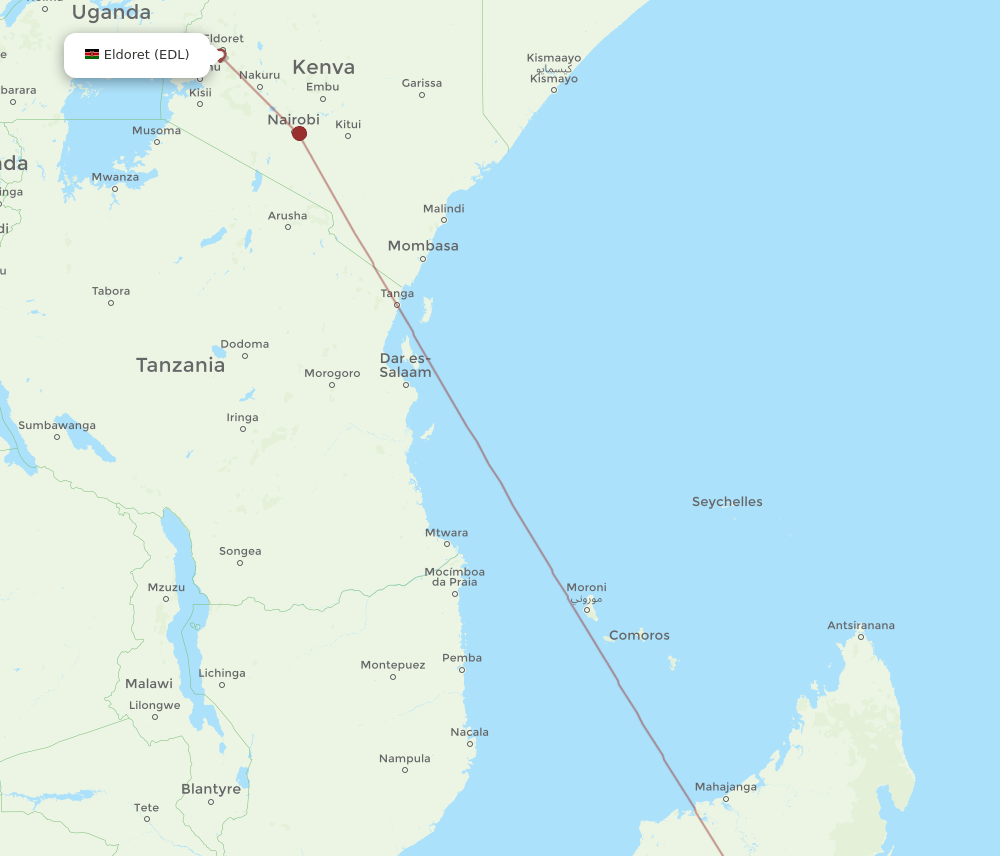 Antananarivo - Eldoret route map and flight paths
