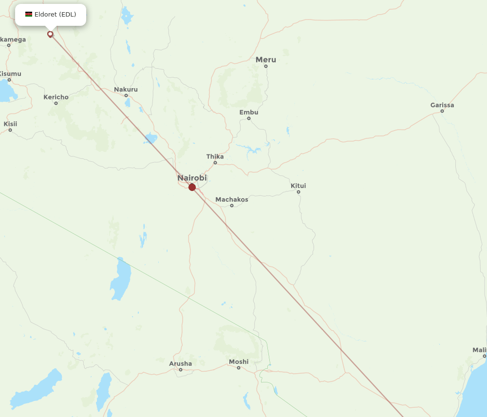 Ukunda - Eldoret route map and flight paths