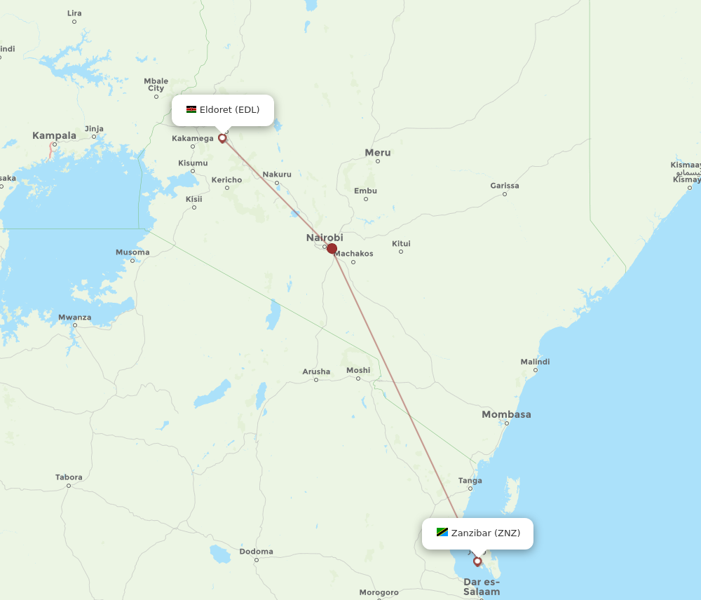 ZNZ to EDL flights and routes map