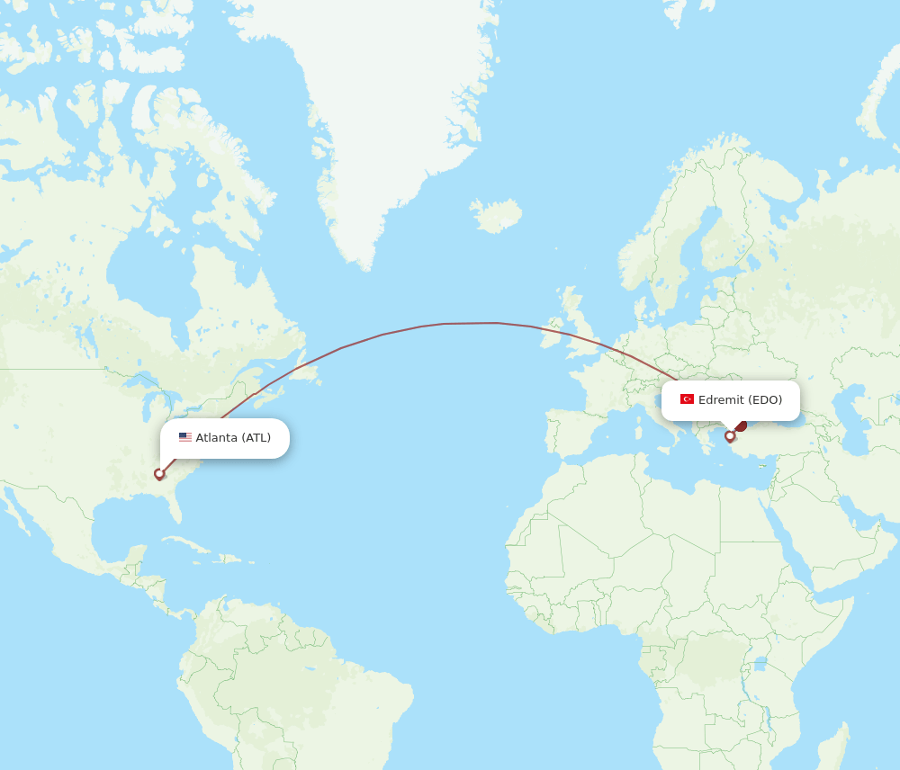 Atlanta - Edremit route map and flight paths