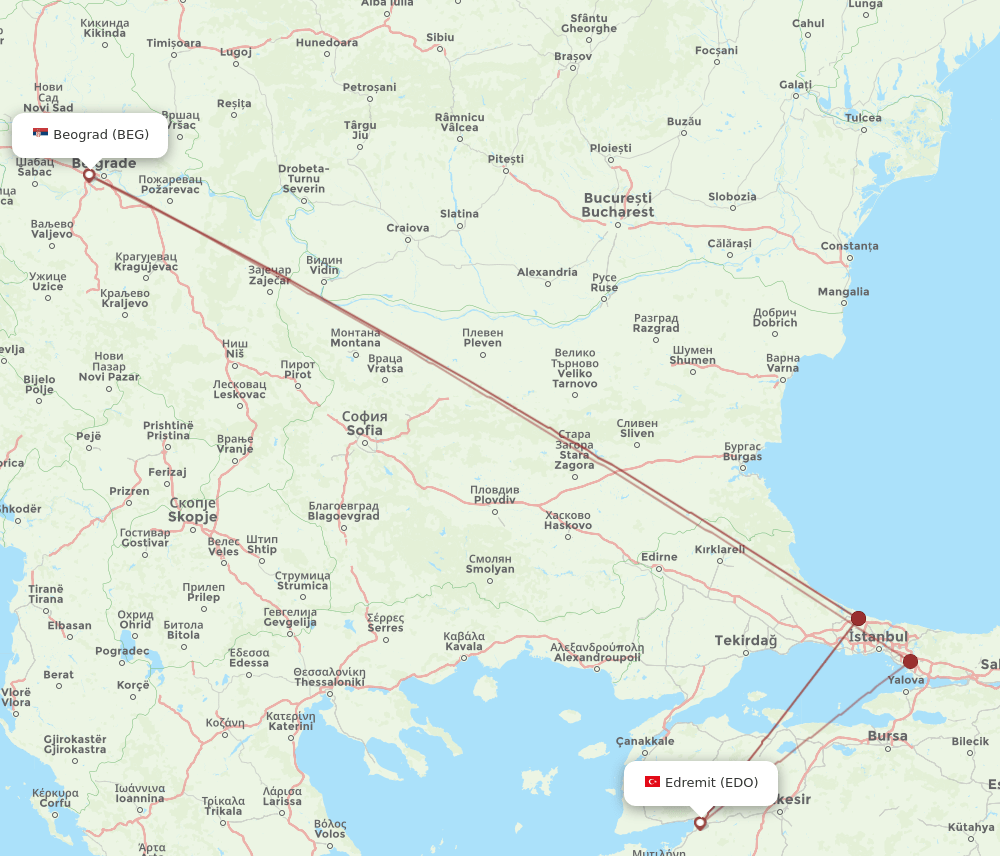 EDO to BEG flights and routes map