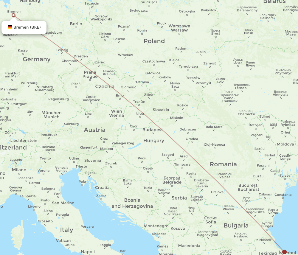 Bremen - Edremit route map and flight paths