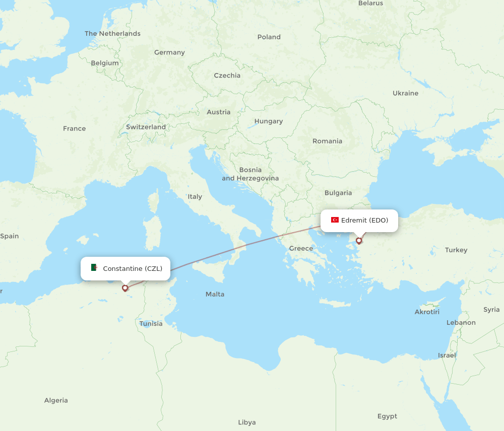 Constantine - Edremit route map and flight paths