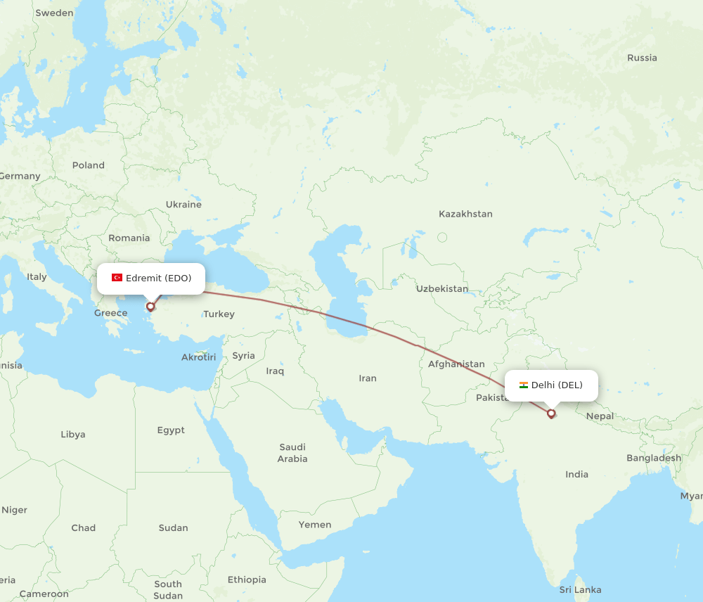 EDO to DEL flights and routes map