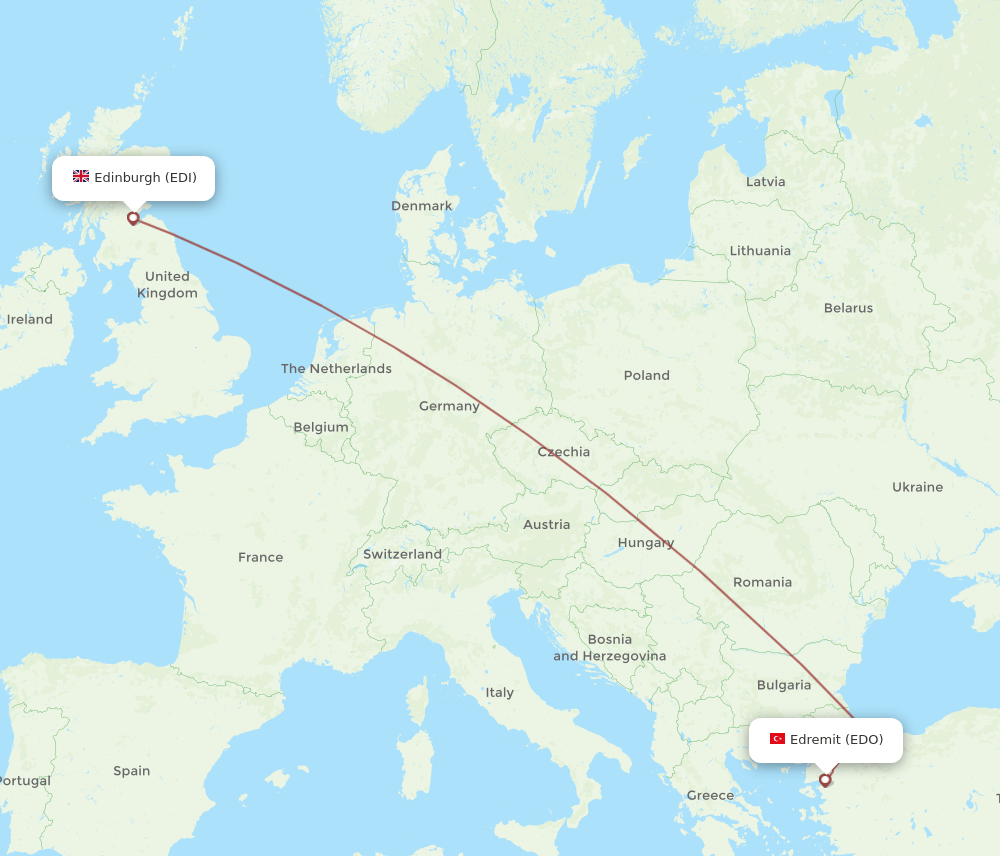 Edinburgh - Edremit route map and flight paths