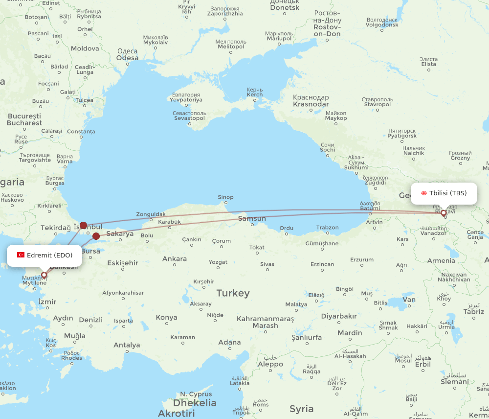 EDO to TBS flights and routes map