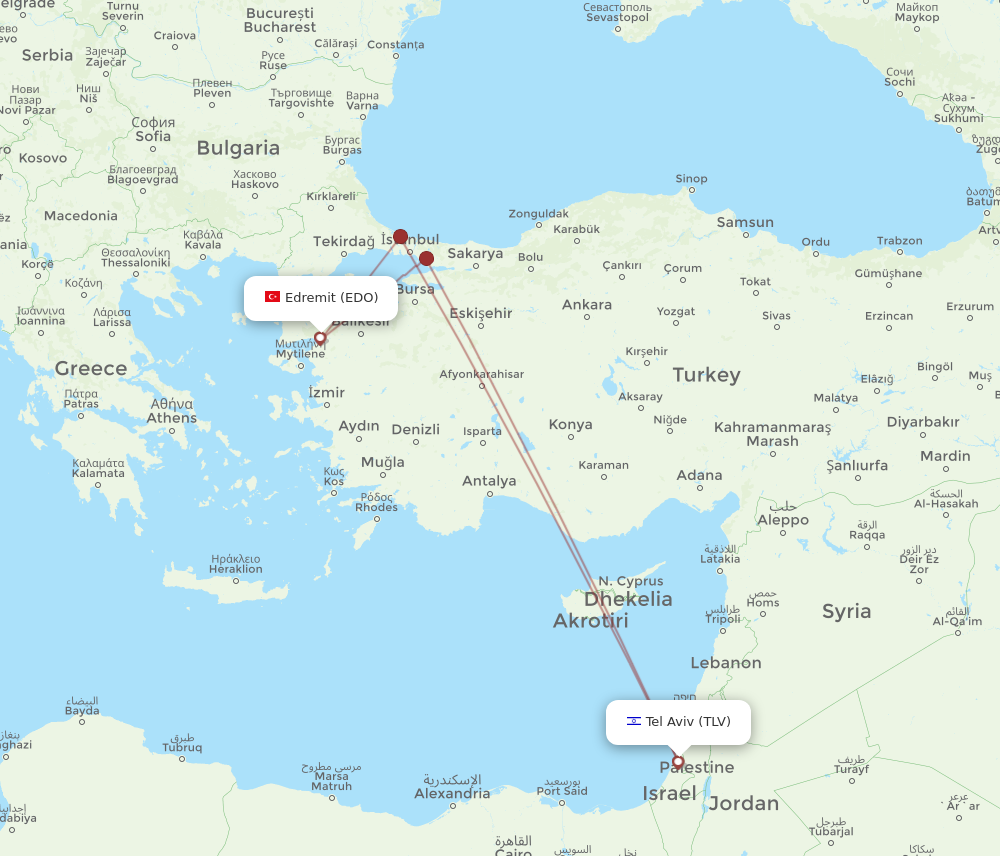EDO to TLV flights and routes map