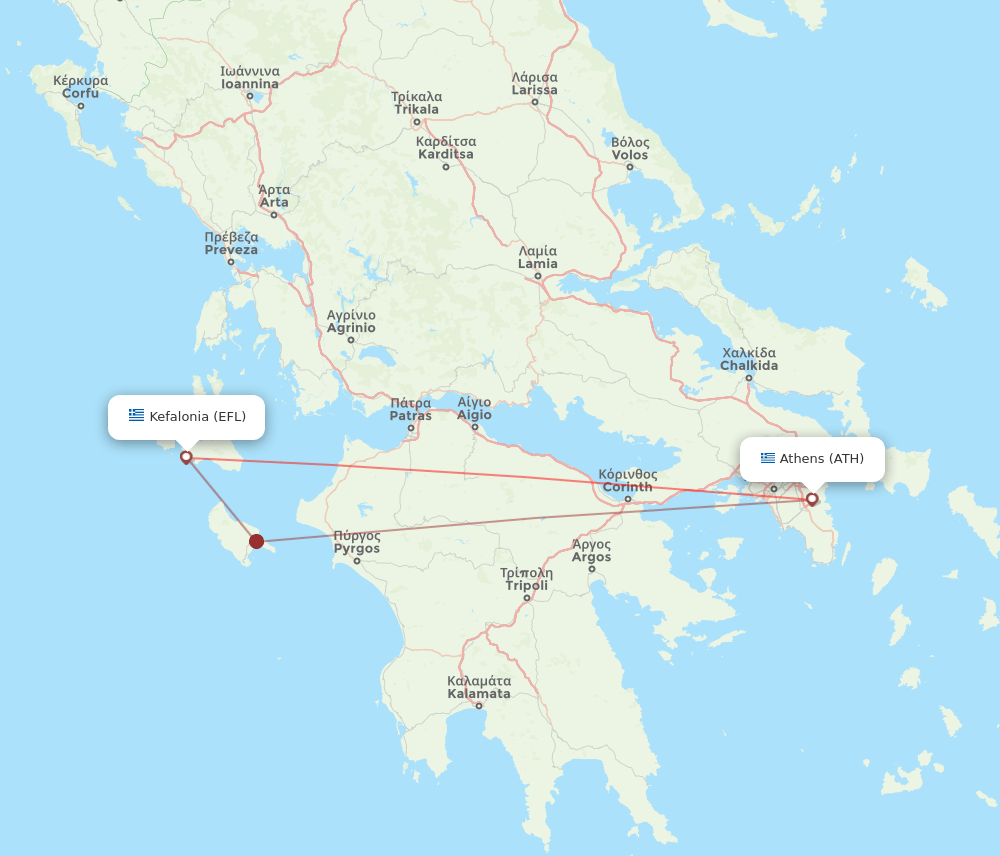 EFL to ATH flights and routes map