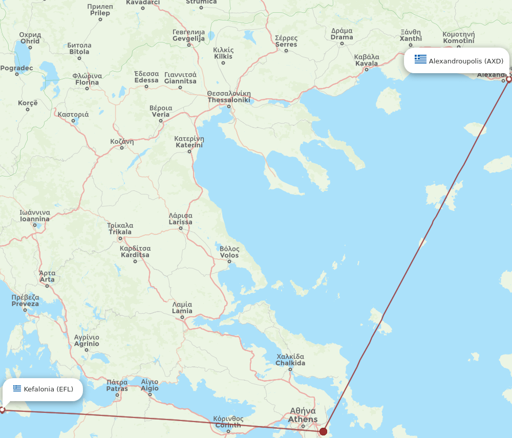 EFL to AXD flights and routes map