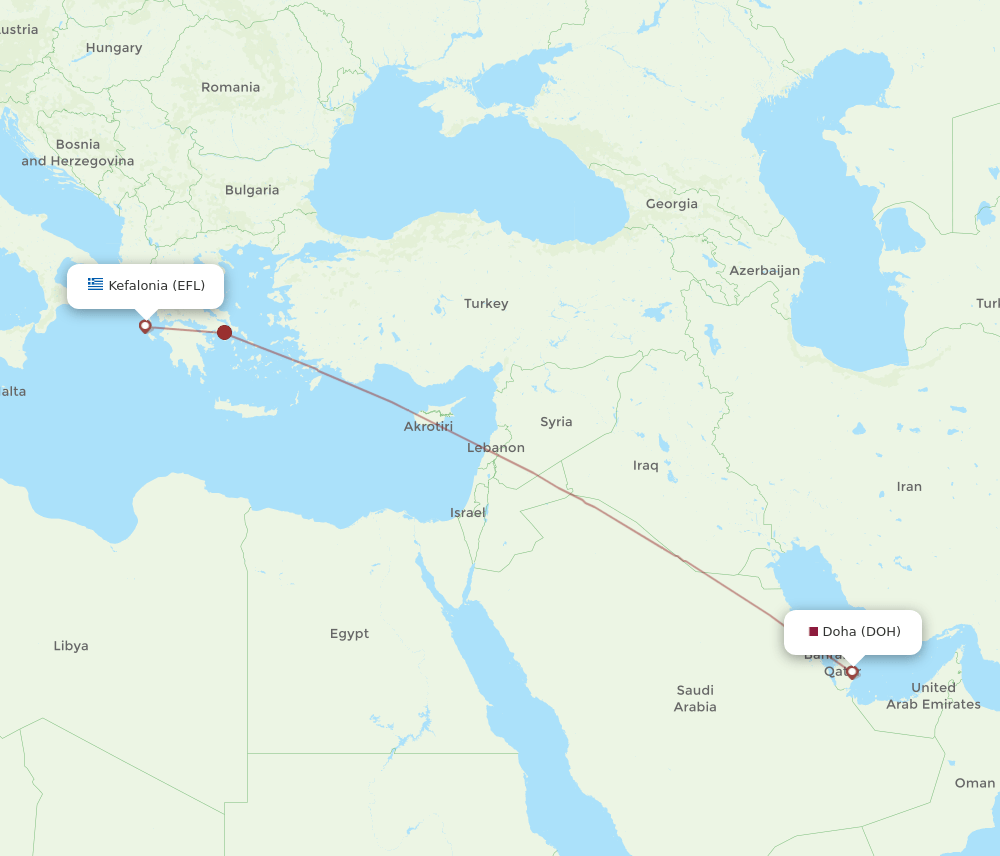 EFL to DOH flights and routes map