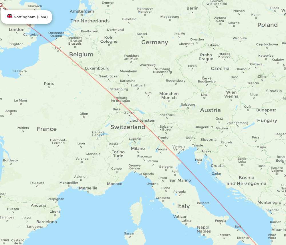 Kefallinia - Leicestershire route map and flight paths