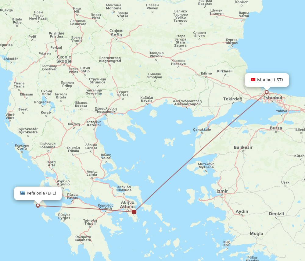 EFL to IST flights and routes map