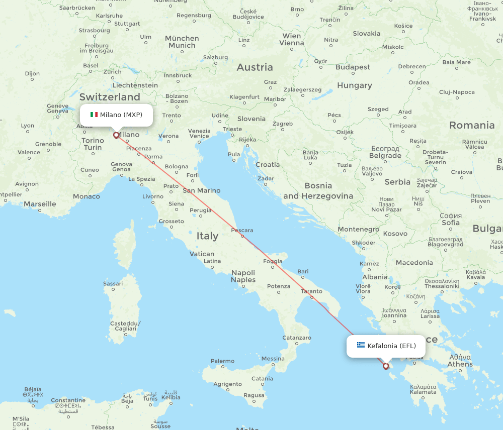 EFL-MXP flight routes