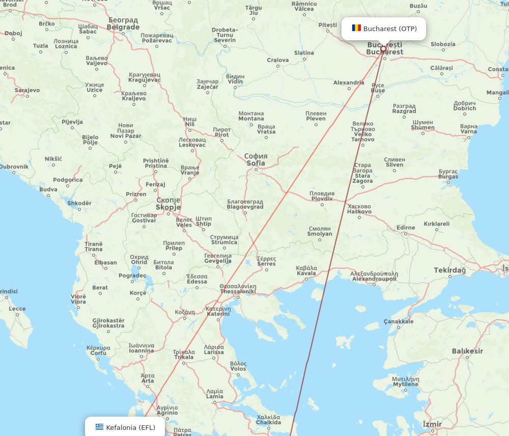 EFL to OTP flights and routes map