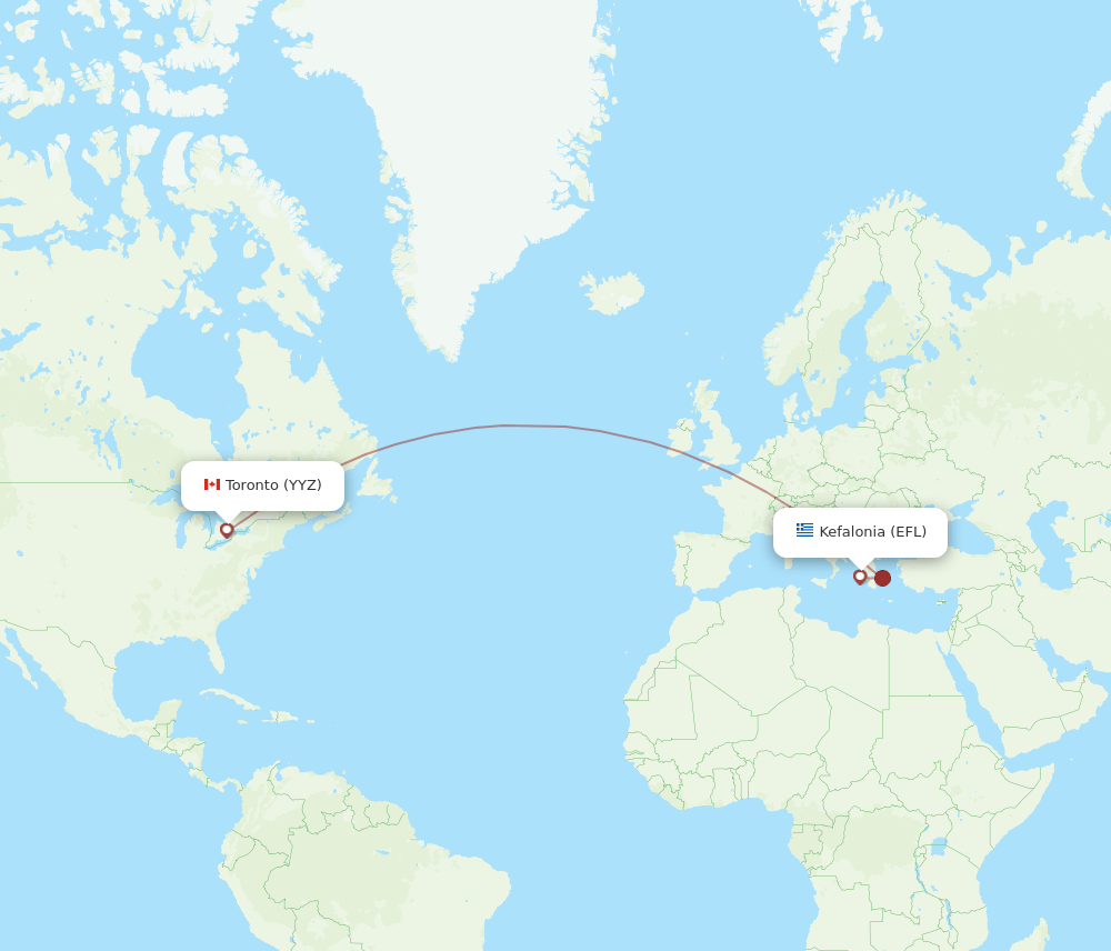 Toronto - Kefallinia route map and flight paths