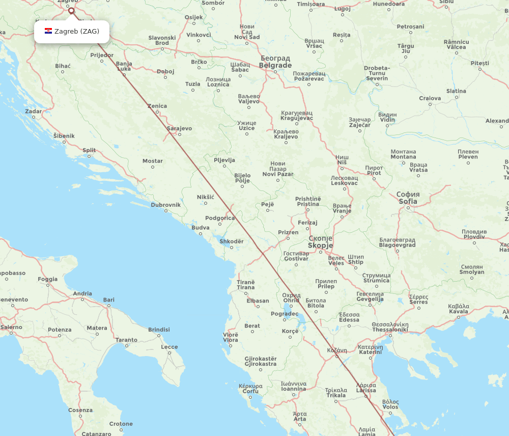 Zagreb - Kefallinia route map and flight paths
